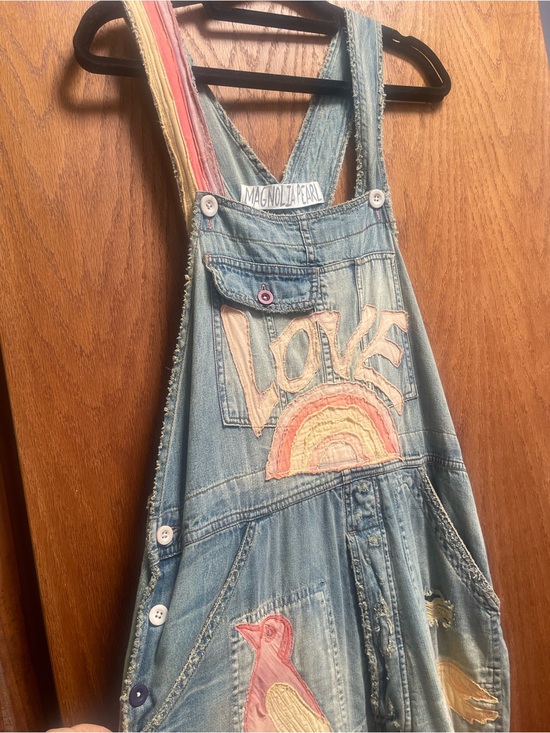Magnolia Pearl Denim - Magnolia Pearl Light Blue Denim Overalls with Pink & Cream Accents